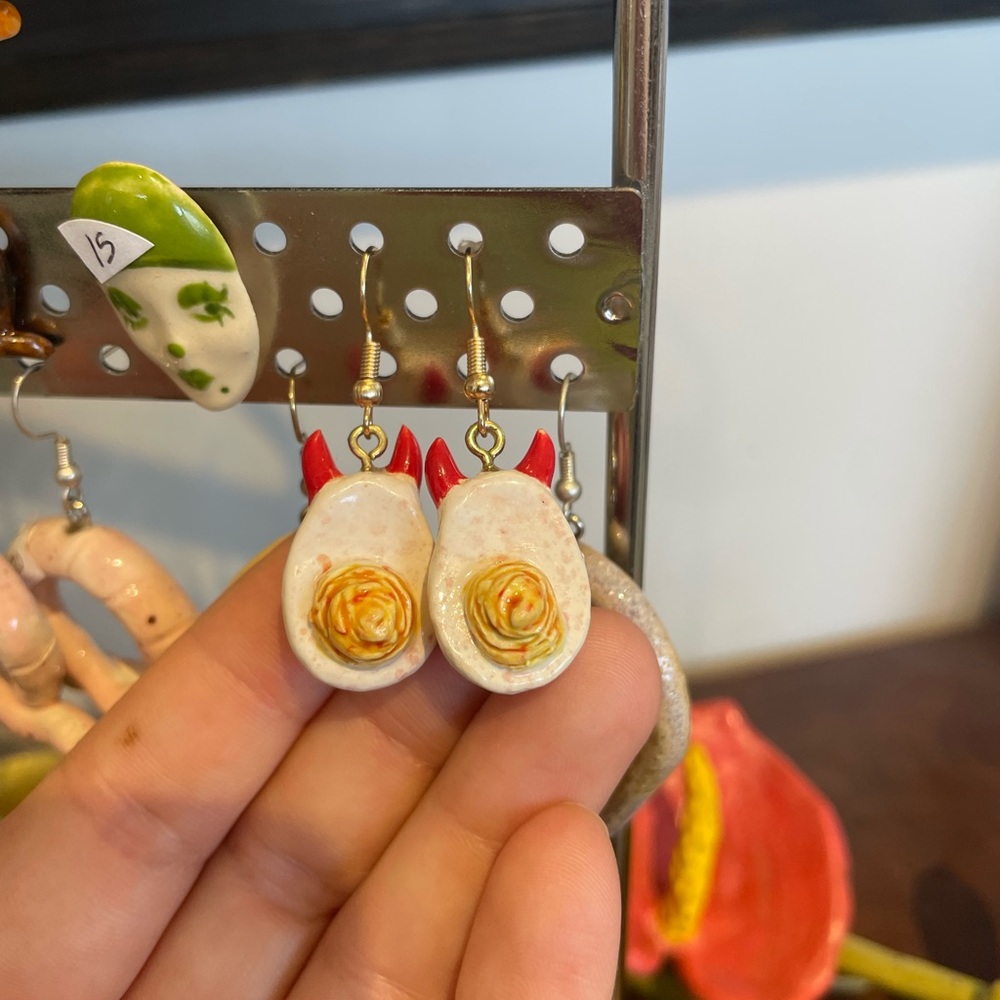 Handmade Ceramic Deviled egg earrings